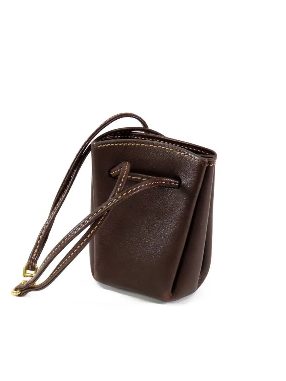 Hermes Vespa Pouch Dark Brown Gold Gulliver Drawstring
